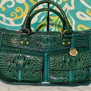 Brahmin Vintage Leather Croc Embossed W/Velvet Trim Mint Condition! Stunning